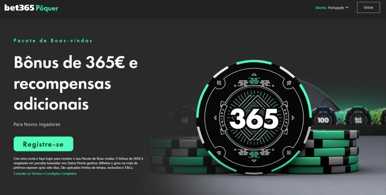 Bônus de boas-vindas na bet365 Pôquer com 365 euros