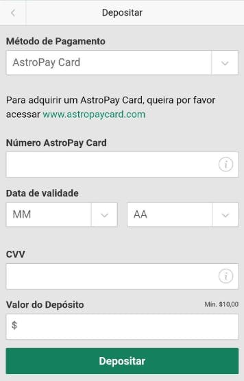 Deposito na bet365 Brasil através do Astropay