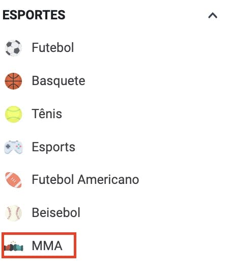 Acessando página de apostas MMA na Betano