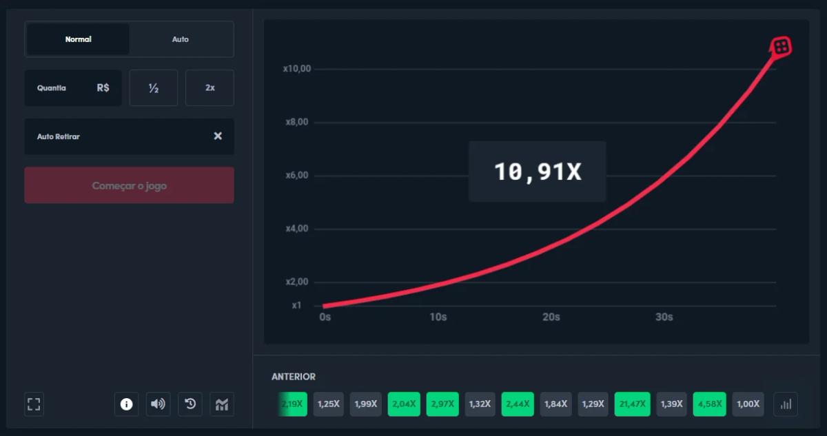 Blaze Crash: tela mostra jogada que rendeu mais de 10x a aposta