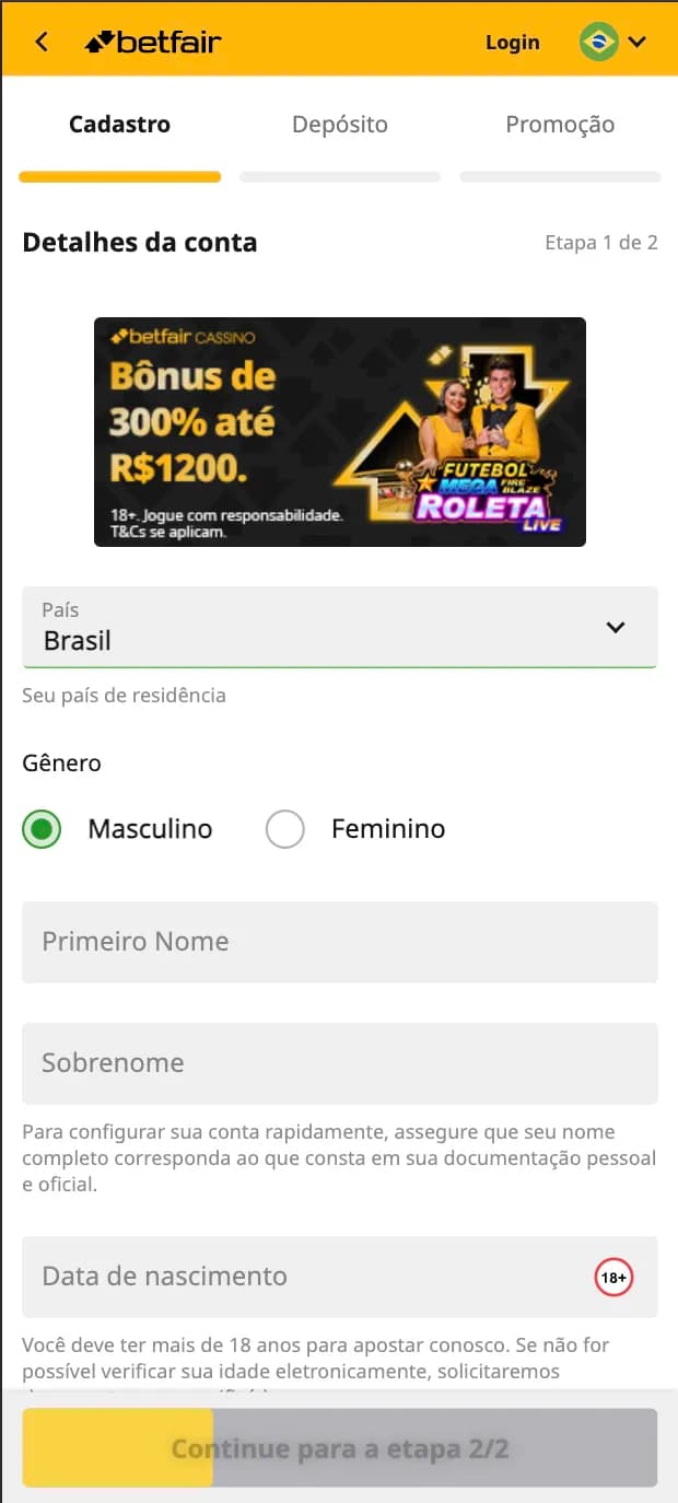 Como fazer cadastro na Betfair