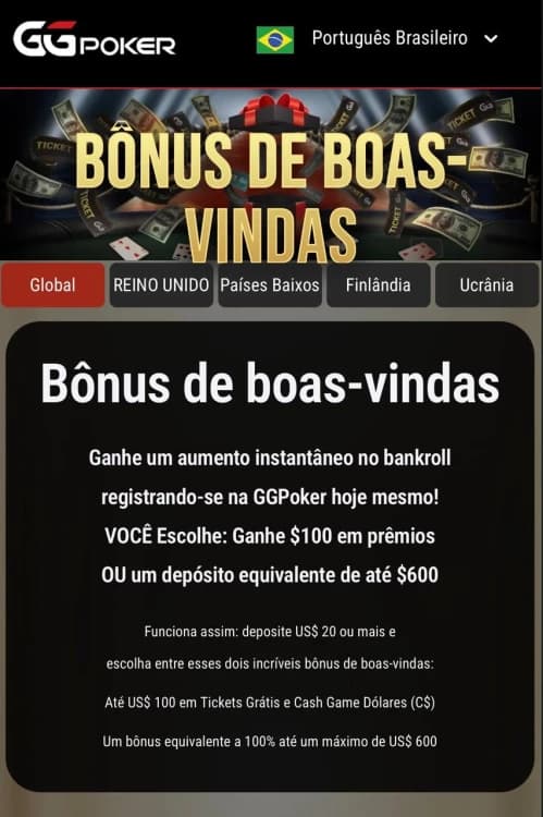 Print do bônus de boas-vindas da GGPoker]