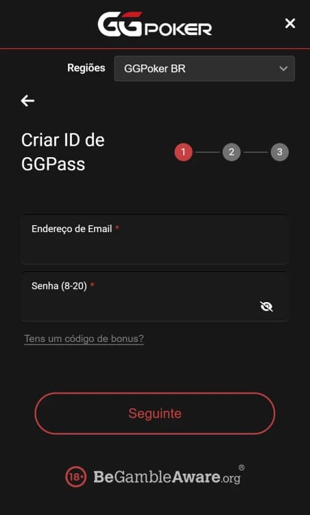 Print da área de cadastro da GGPoker