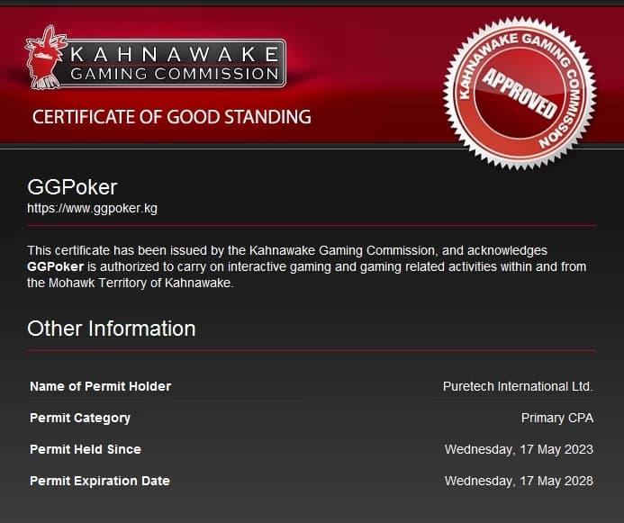 Print da certificação da GGPoker