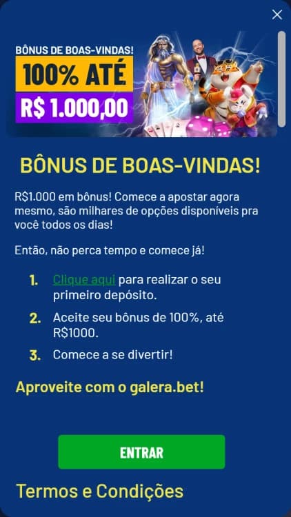 Print do bônus de boas-vindas da Galera.bet