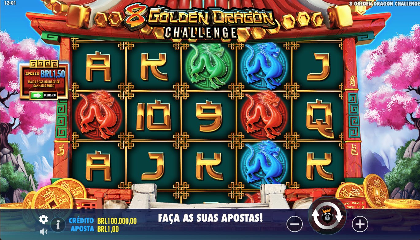 Simbolos e valores que pagam no slot da pragmatic play 8 golden dragon challenge