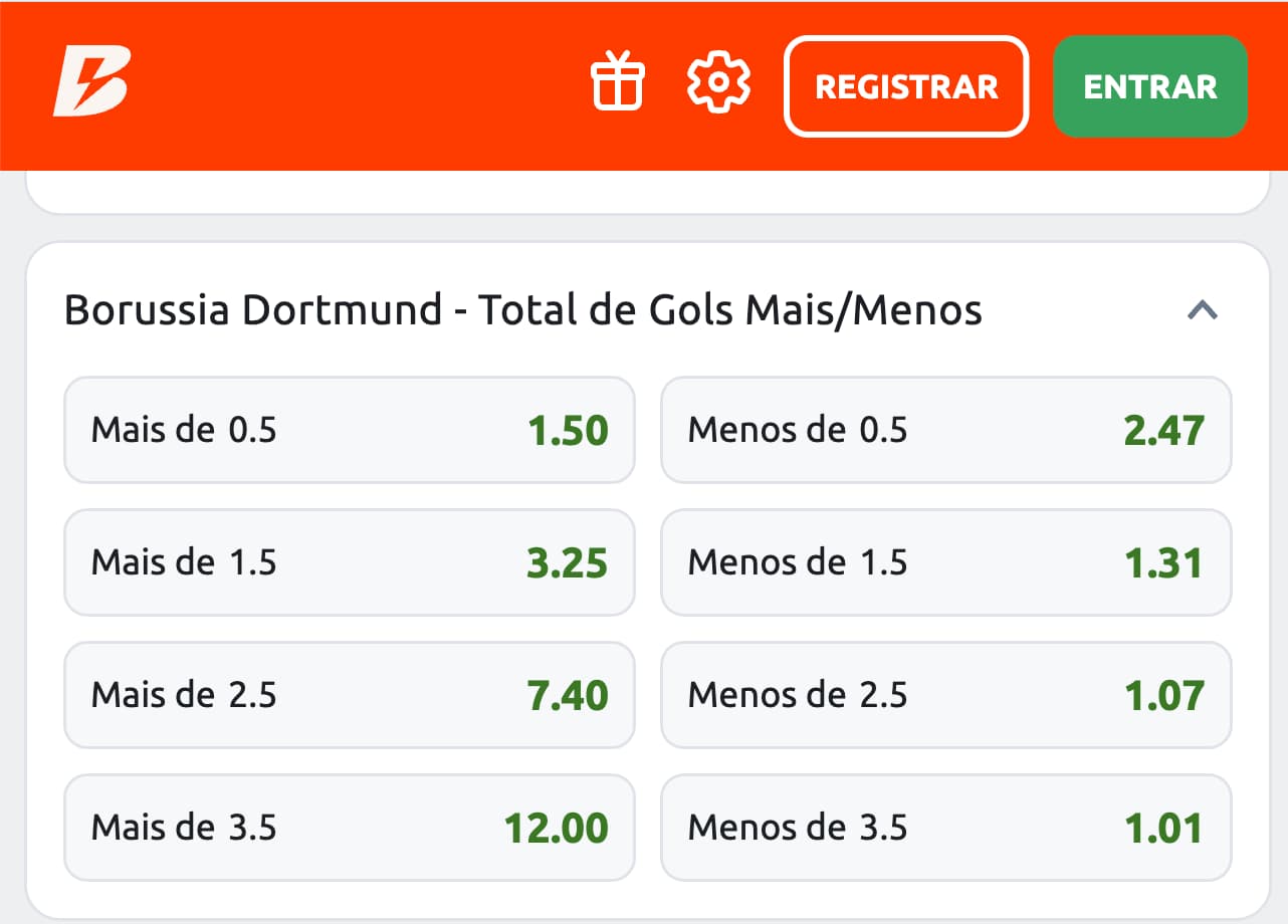 Print de uma aposta na Betano em menos e mais de 0.5gols 