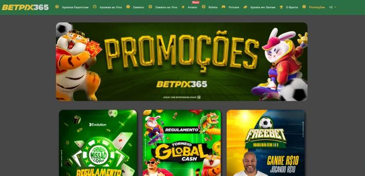 Imagem do site com a secção de promoções e bônus betpix365