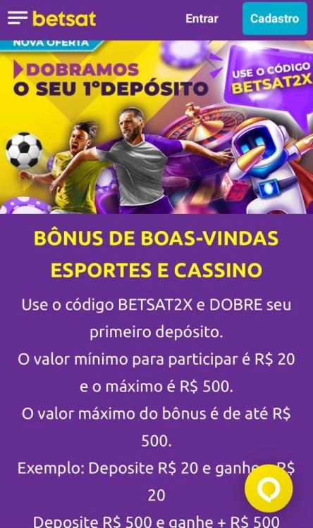 Print do bônus de boas-vindas da Betsat